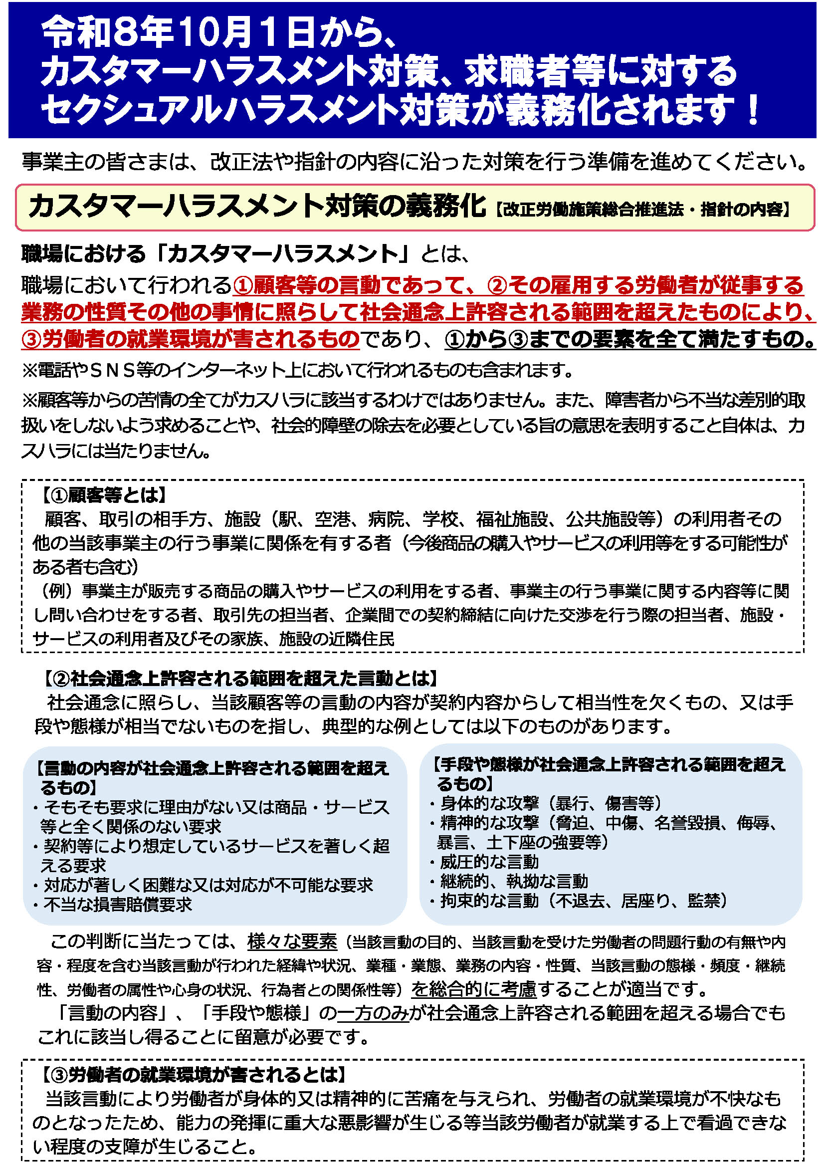 カスタマーハラスメント対策、求職者等に対するセクシュアルハラスメント対策の義務化について